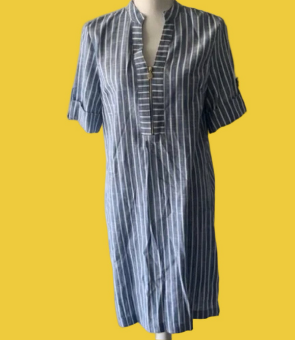 Anne Klein Dresses & Skirts - Anne Klein Blue w/White Stripe 1/4 Zip Shift Dress